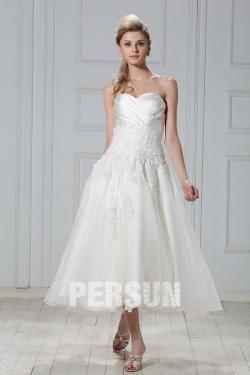 Robe de mariée plage ligne A longue au mollet en organza