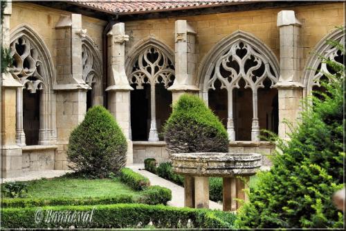 Abbaye de Cadouin le jardin du cloître et sa vasque au centre
