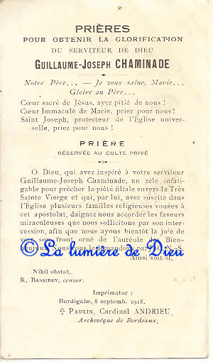 Prière pour obtenir la glorification du serviteur de Dieu Guillaume-Joseph Chaminade