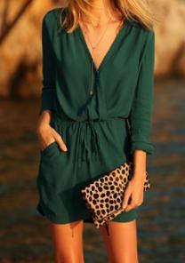 robe avec poches col v -vert