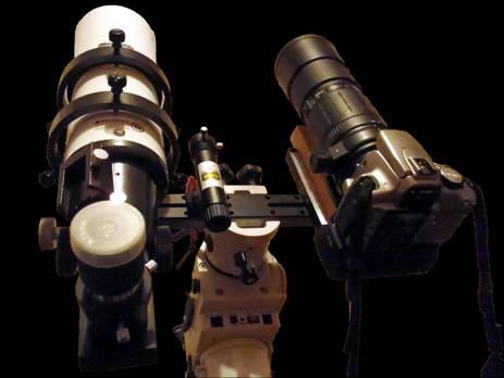 Laser + lunette Orion 80/400 + EOS 350D / Sigma Apo 300mm f/4