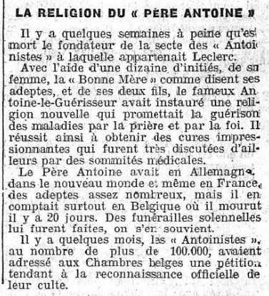 La religion du "Père Antoine" (Le Petit Journal 21 juillet 1912)