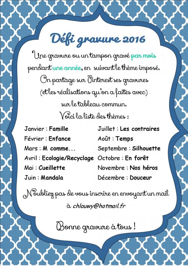 Défi gravure 2016 ... C'est reparti !