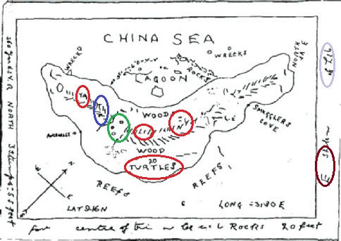 Les indices de la carte N°4 du capitaine William Kidd, sans zoom. (Albert Fagioli)