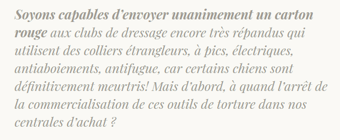 Les colliers "d'éducation" canine, et le statut du cheval.