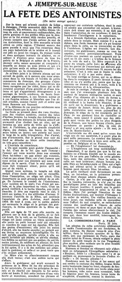 La fête des Antoinistes (Le Soir, 26 juin 1925)(Belgicapress)
