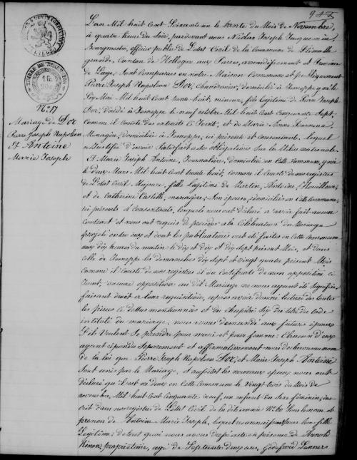 Acte de naissance et de mariage de Marie Josèphe ANTOINE