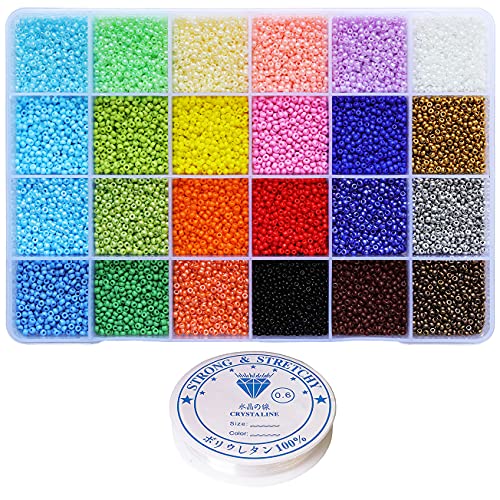Bala&Fillic Taille 10/0 Perles de rocaille en verre 24 couleurs Environ 13200 pièces dans une boîte Petites perles de rocaille pour la fabrication de bracelets