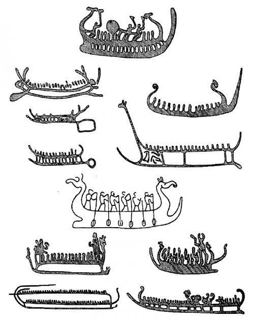 Représentation de navires, peintures rupestres scandinaves de l'âge du bronze.jpg