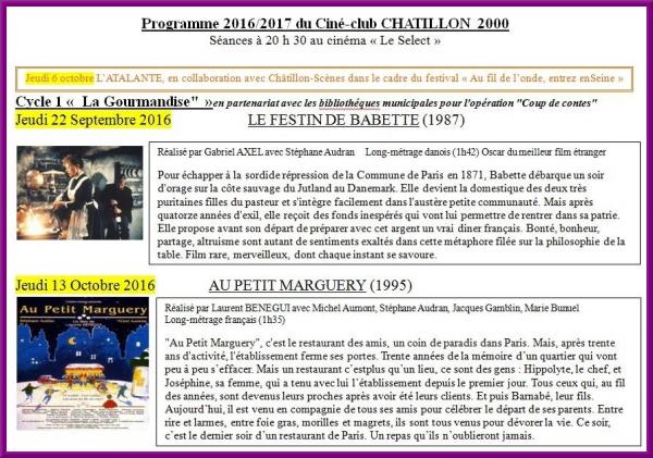 Programme 2016-2017 du Ciné-Club Châtillonnais