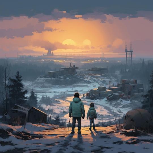 Premium AI Image | A 2 boys with nature landscape gamer illustration