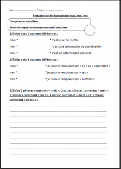 Homophones mais, mes , met