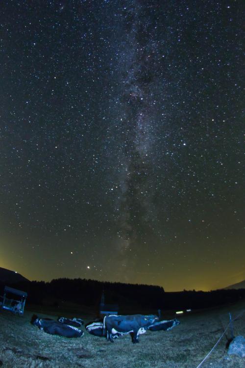 Filé d'étoiles et voie lactée sur la Chapelle des Vés (été 2020)