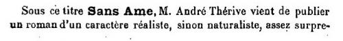 André Thérive, Sans Ame (Mercure de France 1 avril 1928)