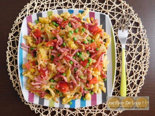 Spaetzle aux légumes et lardons 