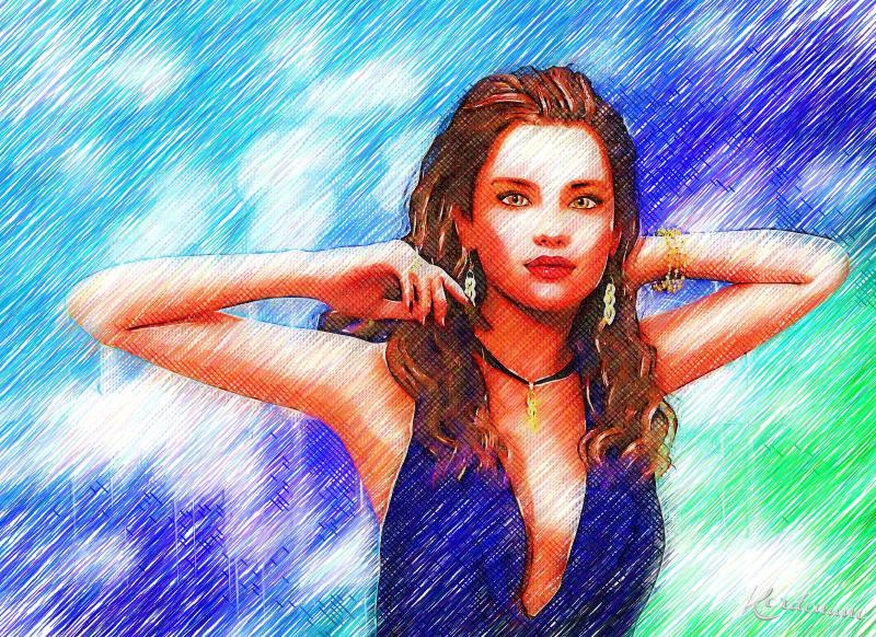 Fond d'écran femme en bleu N°2