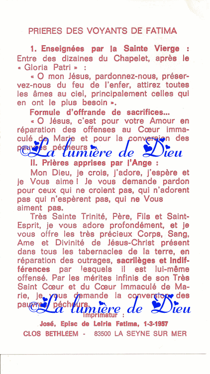 Prières des voyants de Fatima