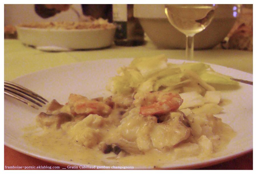 Gratin de dos cabillaud gambas et champignons