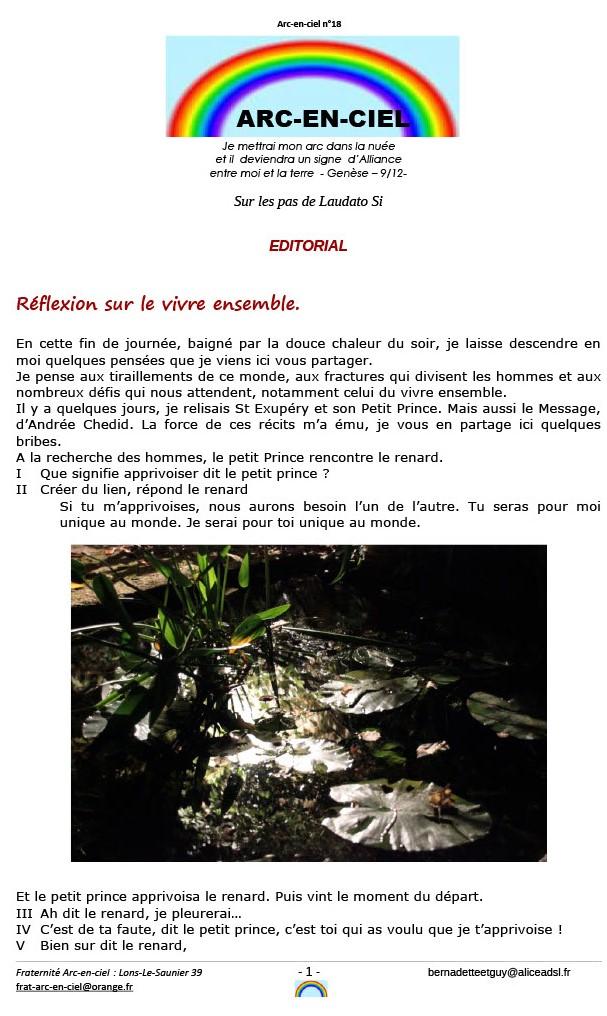 Ci joint notre n°18 du bulletin de fraternité Arc en Ciel.