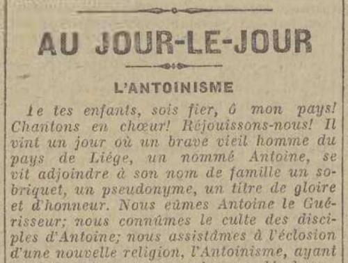Au jour le jour, l'Antoinisme (Le matin 8 April 1914)