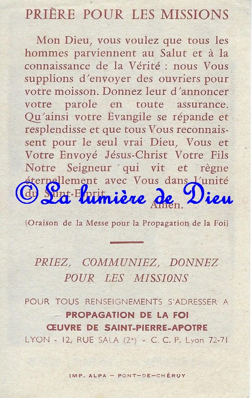 Prière pour les missions (Sainte Thérèse de l'Enfant Jésus)