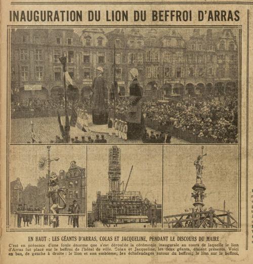 Inauguration du lion du Beffroi d'Arras (Excelsior, 27 août 1929)