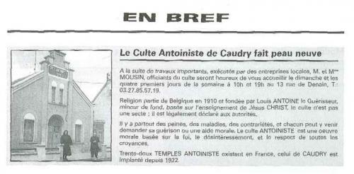 Culte Antoiniste de Caudry fait peau neuve (Dialogue n°13 1998)