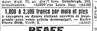 Petite Annonce de Pierre Dor (La Dernière Heure, 17 & 18 août 1929)(Belgicapress)
