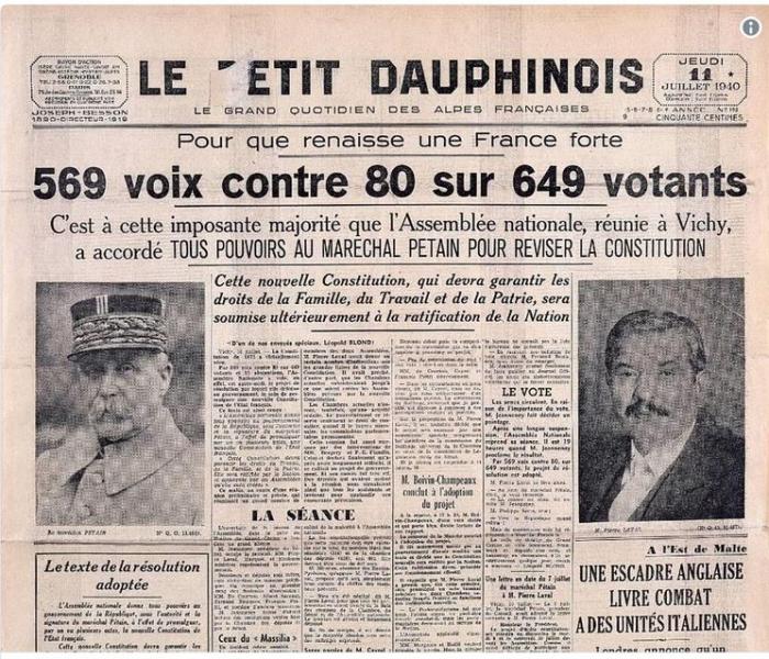 Ils refusèrent leurs voix à la dictature   de Pétain *** Le 10 juillet 2014 à Vichy  sera commémoré la mémoire des « 80 » parlementaires n’ayant pas voté les pleins pouvoirs à Pétain