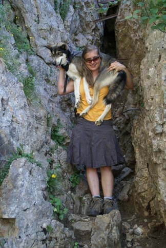 Franchir des échelles verticales avec un chien
