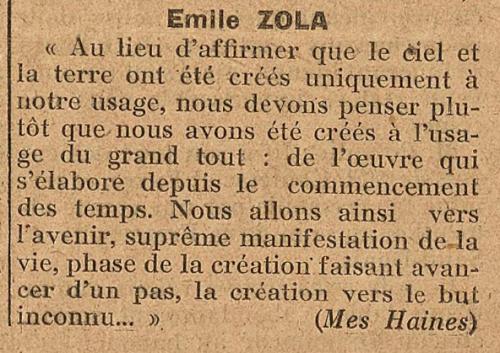 Emile Zola, Mes Haines (Le Biéniste, 15 juillet 1922)