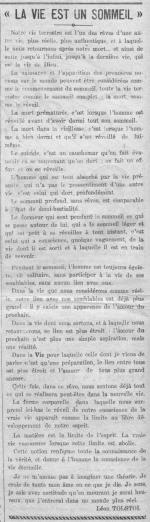 Léon Tolstoï - La vie est un sommeil (Le Fraterniste, 15 janvier 1929)