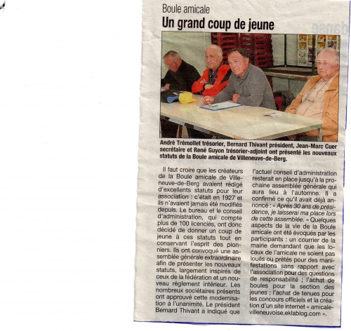 BOULE AMICALE - LA TRIBUNE DU 22 MARS 2012