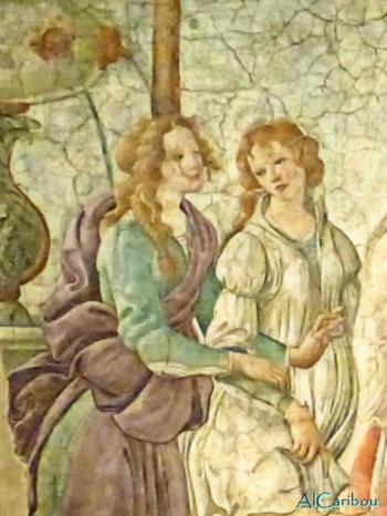 Sandro Botticelli (Détail de Vénus et les Grâces offrant des présents à une jeune fille. Fresque de la villa Lemmi à Florence, achetée par le Louvre)