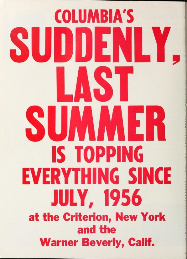 SUDDENLY LAST SUMMER BOX OFFICE USA 1960