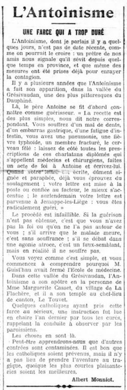 L'Antoinisme (La Libre Parole, dir. Edouard Drumont, 1er mars 1912)