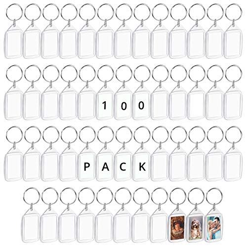 Kurtzy Porte Cle Photo Personnalisable Neutre (Lot de 100) – 5,4 x 3,4 cm - Porte Clé Photo Transparent avec Anneau pour Photos Double Face - Porte Clef Photo pour Famille, Amis, Cadeaux et Artisanat