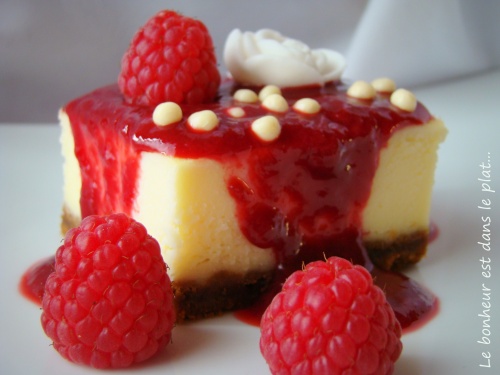 Cheesecake citron et coulis de framboises