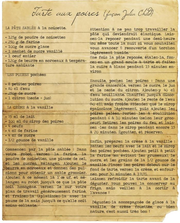 Tarte aux poires, pâte sablée à la noisette (façon Julia Child)