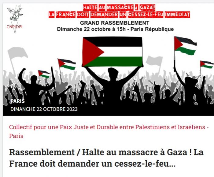   Rassemblement / Halte au massacre à Gaza ! La France doit demander un cessez-le-feu  immédiat