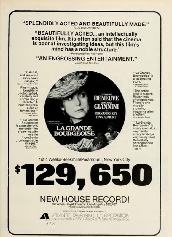 LA GRANDE BOURGEOISE BOX OFFICE USA 1977
