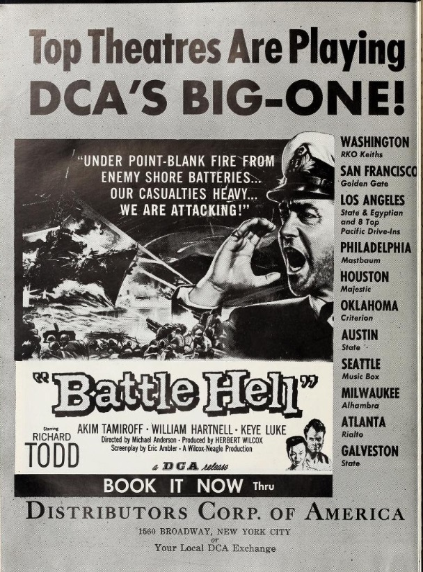 BATTLE HELL (YANGTSE INCIDENT: THE STORY OF H.M.S. AMETHYST) BOX OFFICE USA 1957