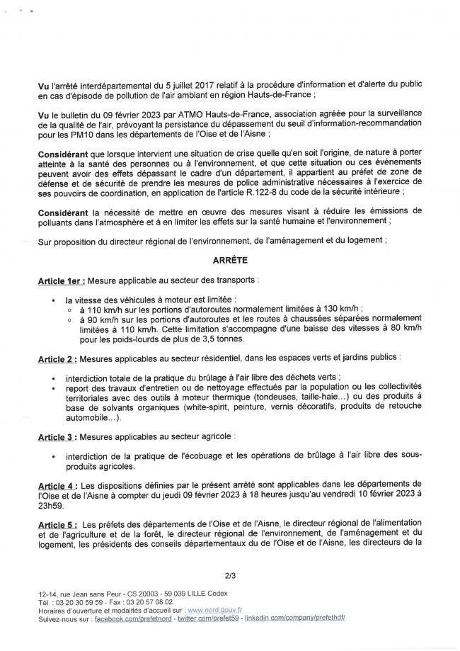 Arrêté pour limiter la pollution de l'air, valide jusqu'au 10/02/2023