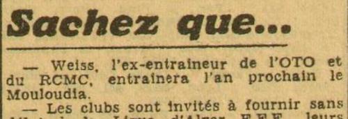Weiss Alexandre l'entraîneur Hongrois du MCA