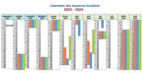 Calendrier des vacances 2023-2024