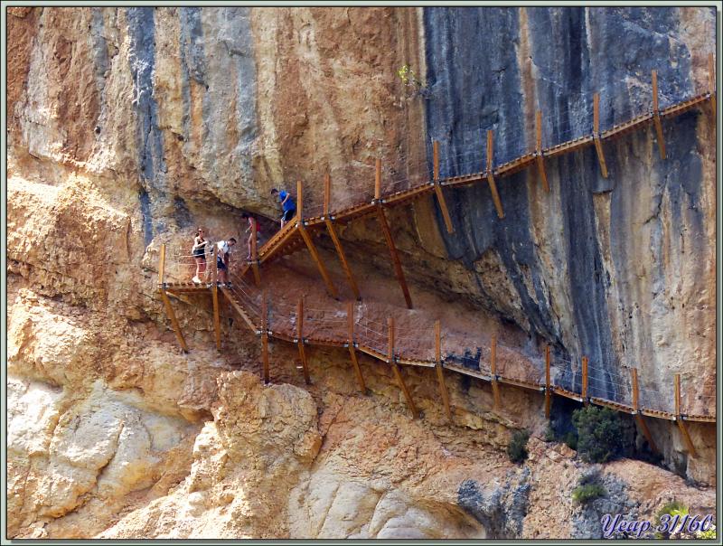 Randonnée au Congost de Mont-Rebei : l'"escaleras" accroché à flanc de falaise et que nous allons bientôt descendre - Aragon/Catalogne - Espagne