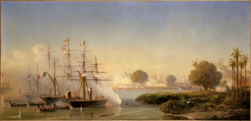 Représentation de la bataille de Saïgon de 1859, huile sur toile d'Antoine Léon Morel-Fatio