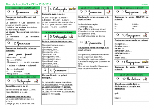 Plan de travail CE1 2013-2014 numéro 7