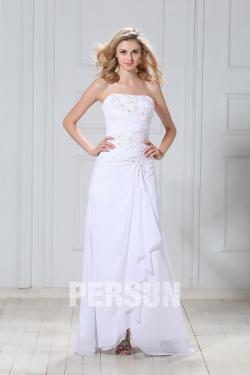 Robe de mariée colonne sans bretelle  en mousseline de soie