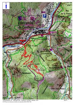 Les Tours à signaux et la carrière de marbre de Badabanys depuis Villefranche-de-Conflent.
